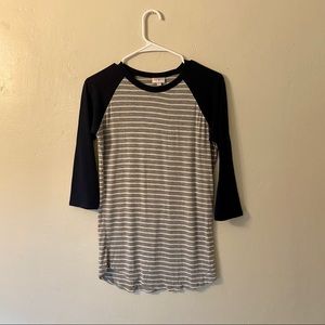 Three quarter length sleeve striped baseball tee